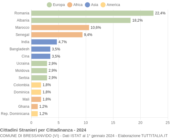 Grafico cittadinanza stranieri - Bressanvido 2024