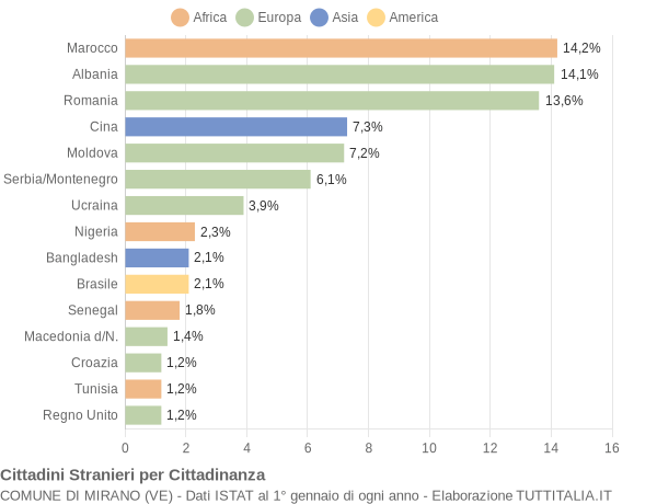 Grafico cittadinanza stranieri - Mirano 2006