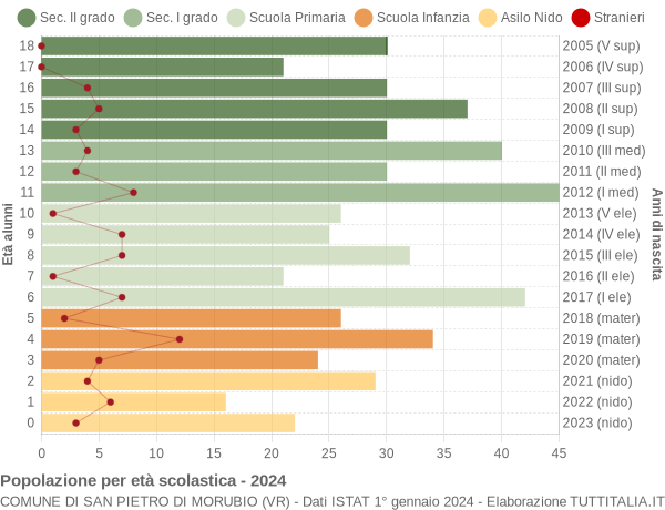 Grafico Popolazione in età scolastica - San Pietro di Morubio 2024