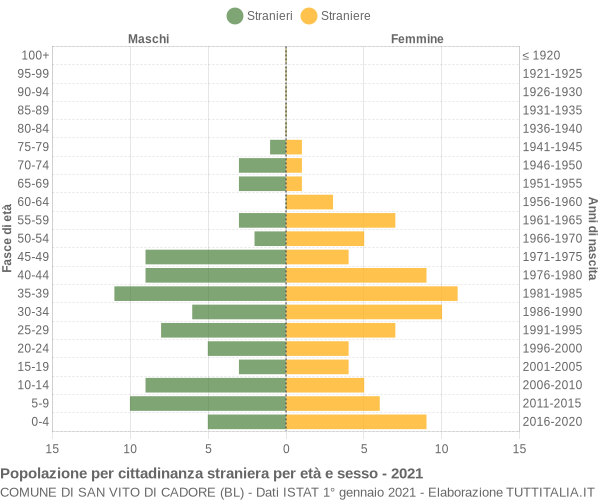 Grafico cittadini stranieri - San Vito di Cadore 2021