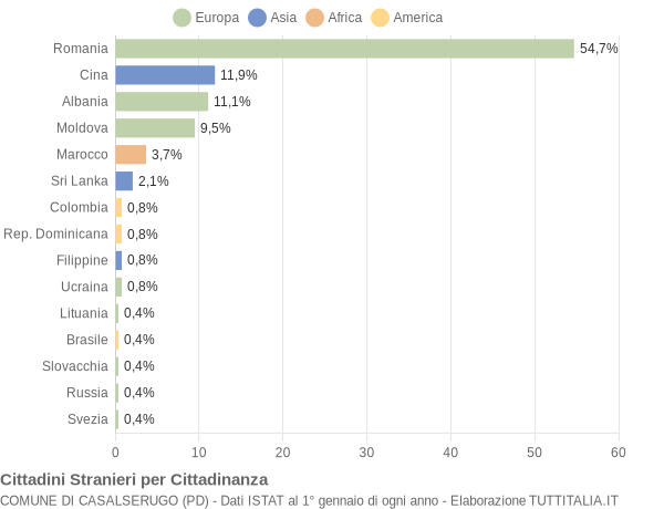 Grafico cittadinanza stranieri - Casalserugo 2017