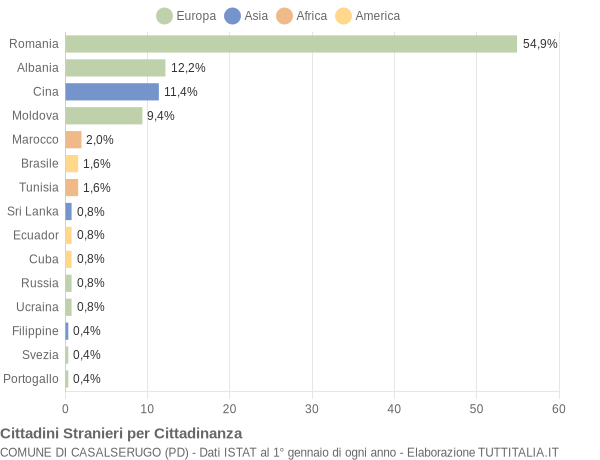 Grafico cittadinanza stranieri - Casalserugo 2020