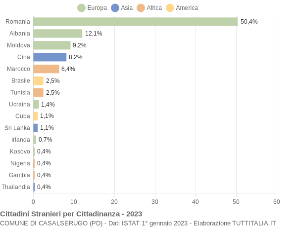 Grafico cittadinanza stranieri - Casalserugo 2023