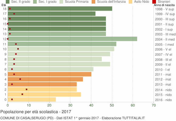 Grafico Popolazione in età scolastica - Casalserugo 2017