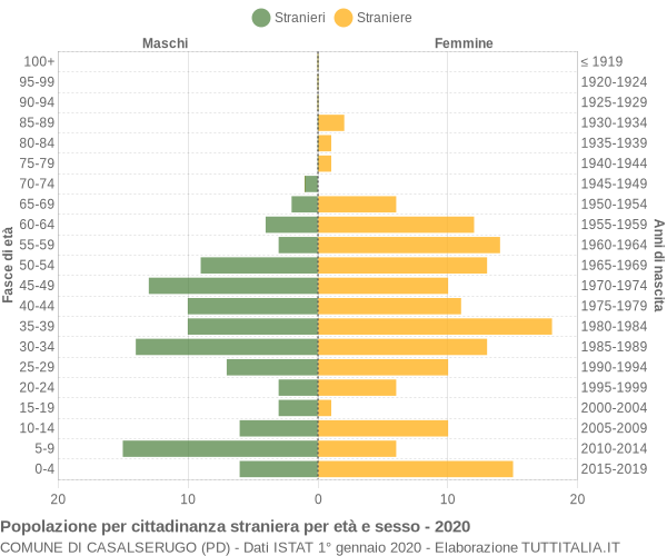 Grafico cittadini stranieri - Casalserugo 2020