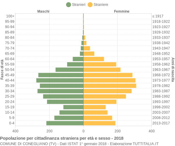 Grafico cittadini stranieri - Conegliano 2018