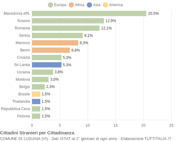Grafico cittadinanza stranieri - Lusiana 2013
