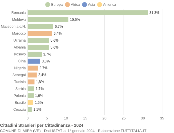 Grafico cittadinanza stranieri - Mira 2024