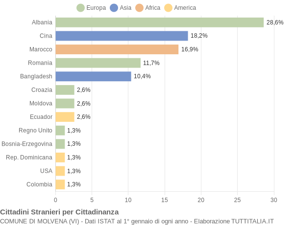 Grafico cittadinanza stranieri - Molvena 2004