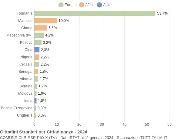 Grafico cittadinanza stranieri - Riese Pio X 2024