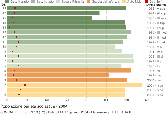 Grafico Popolazione in età scolastica - Riese Pio X 2004