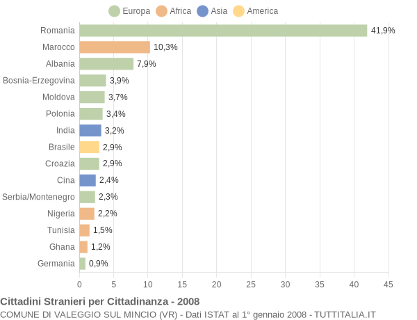 Grafico cittadinanza stranieri - Valeggio sul Mincio 2008