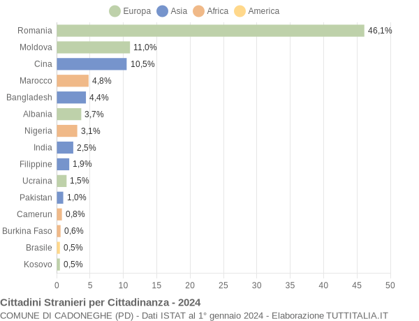 Grafico cittadinanza stranieri - Cadoneghe 2024