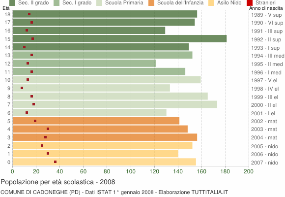 Grafico Popolazione in età scolastica - Cadoneghe 2008
