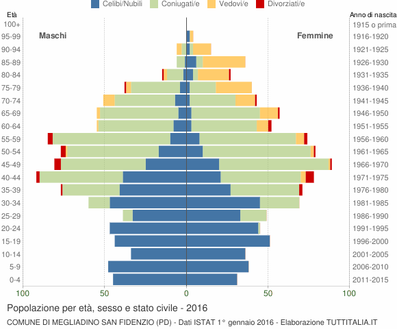 Grafico Popolazione per età, sesso e stato civile Comune di Megliadino San Fidenzio (PD)