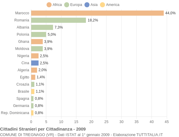 Grafico cittadinanza stranieri - Tregnago 2009