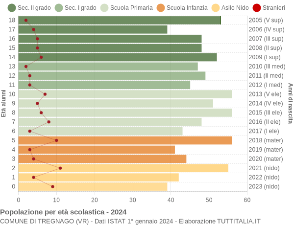 Grafico Popolazione in età scolastica - Tregnago 2024