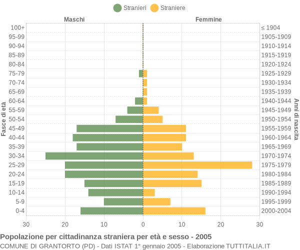 Grafico cittadini stranieri - Grantorto 2005