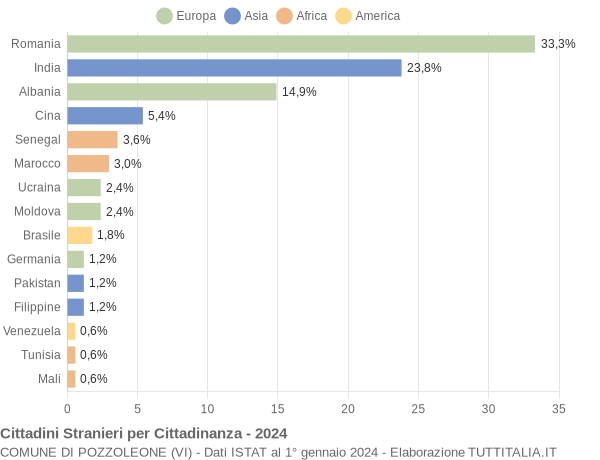 Grafico cittadinanza stranieri - Pozzoleone 2024