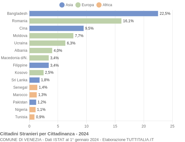 Grafico cittadinanza stranieri - Venezia 2024