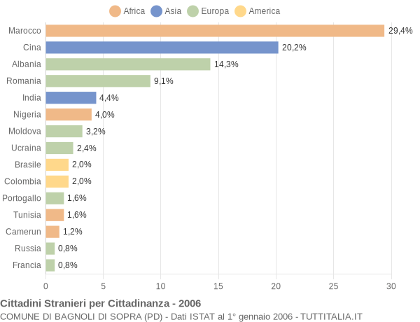 Grafico cittadinanza stranieri - Bagnoli di Sopra 2006