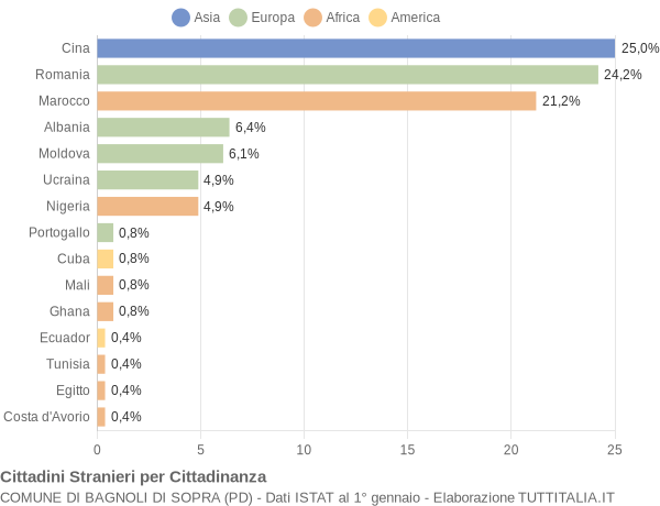 Grafico cittadinanza stranieri - Bagnoli di Sopra 2020