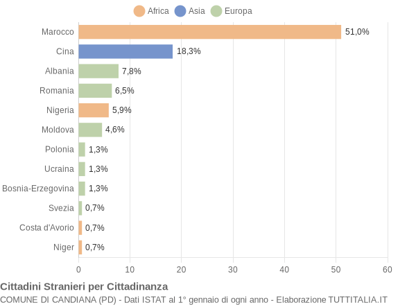 Grafico cittadinanza stranieri - Candiana 2008