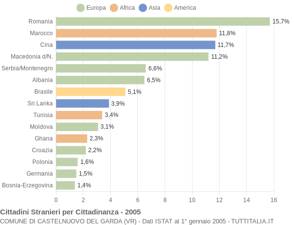 Grafico cittadinanza stranieri - Castelnuovo del Garda 2005