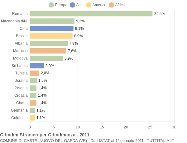 Grafico cittadinanza stranieri - Castelnuovo del Garda 2011