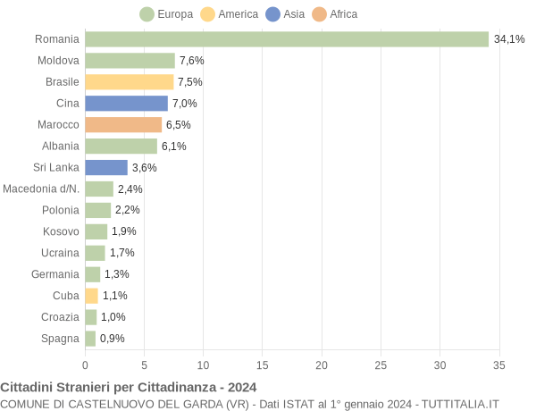 Grafico cittadinanza stranieri - Castelnuovo del Garda 2024