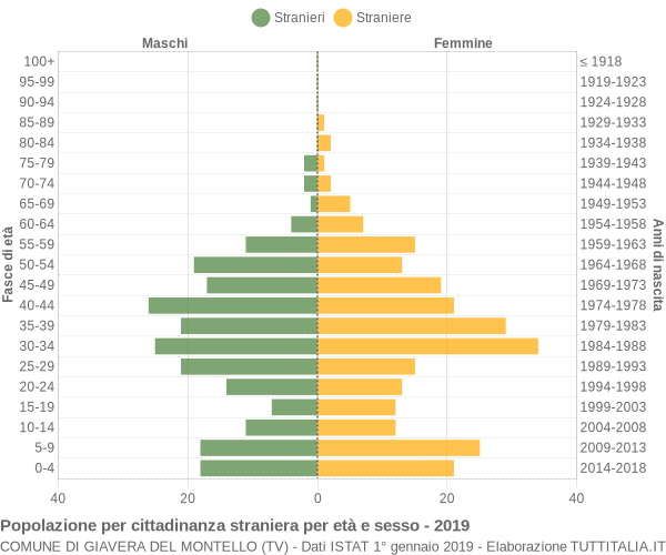 Grafico cittadini stranieri - Giavera del Montello 2019