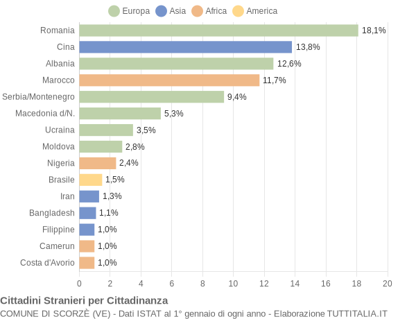 Grafico cittadinanza stranieri - Scorzè 2006