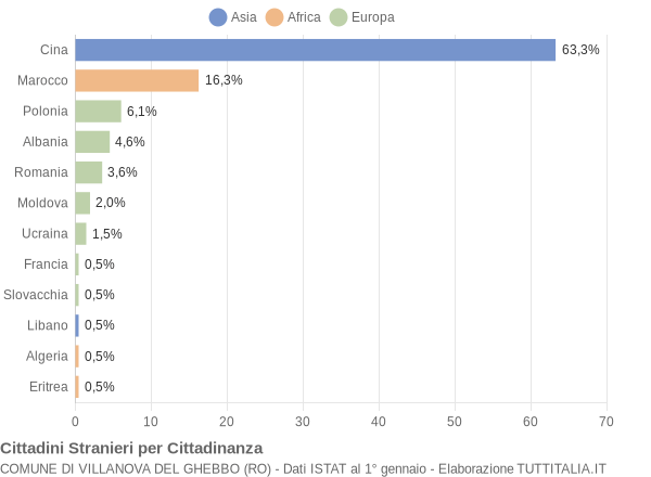 Grafico cittadinanza stranieri - Villanova del Ghebbo 2010