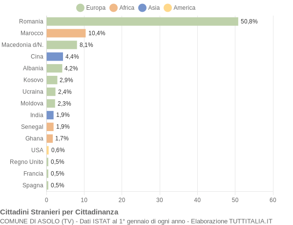 Grafico cittadinanza stranieri - Asolo 2018