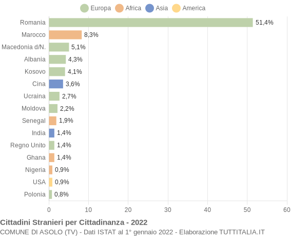 Grafico cittadinanza stranieri - Asolo 2022