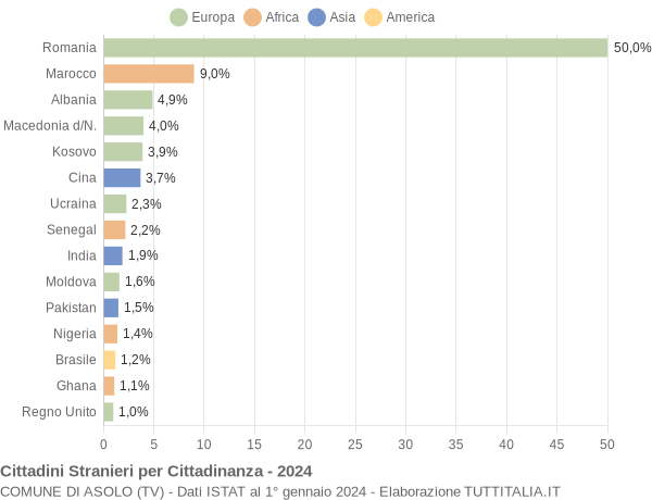 Grafico cittadinanza stranieri - Asolo 2024