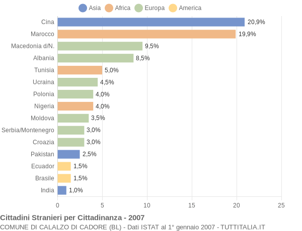 Grafico cittadinanza stranieri - Calalzo di Cadore 2007