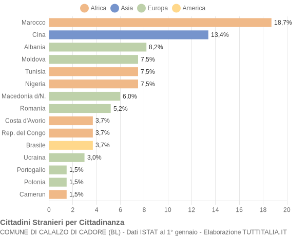 Grafico cittadinanza stranieri - Calalzo di Cadore 2017