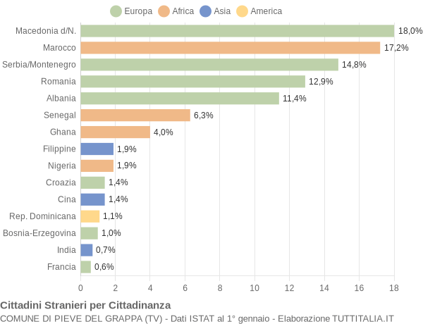 Grafico cittadinanza stranieri - Pieve del Grappa 2004