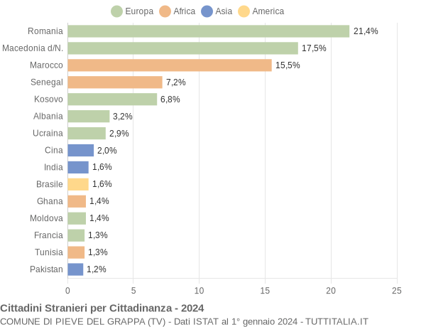 Grafico cittadinanza stranieri - Pieve del Grappa 2024