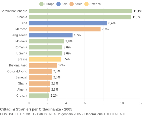 Grafico cittadinanza stranieri - Treviso 2005