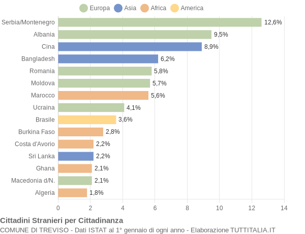 Grafico cittadinanza stranieri - Treviso 2008