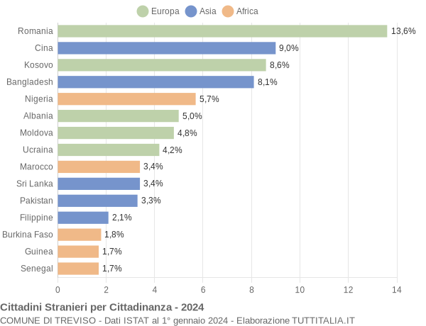 Grafico cittadinanza stranieri - Treviso 2024