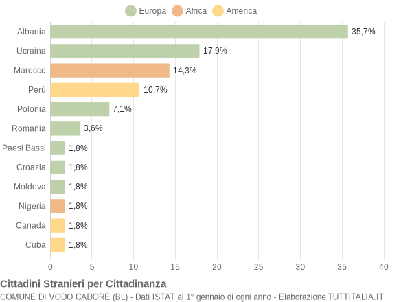 Grafico cittadinanza stranieri - Vodo Cadore 2009