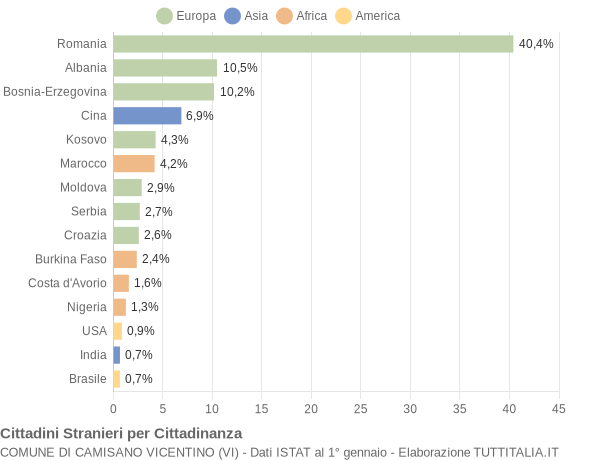 Grafico cittadinanza stranieri - Camisano Vicentino 2019