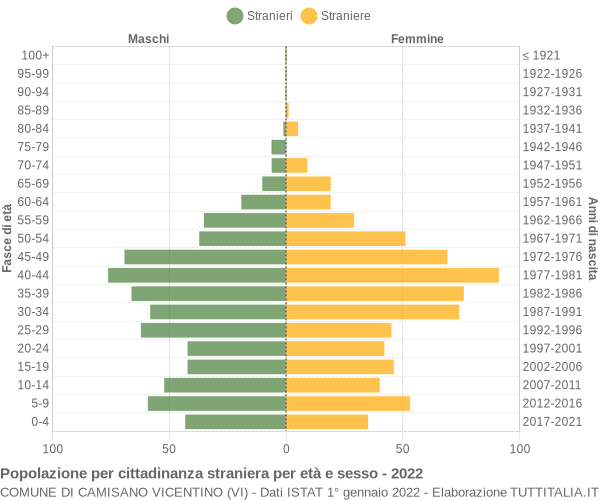 Grafico cittadini stranieri - Camisano Vicentino 2022