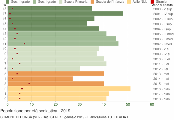 Grafico Popolazione in età scolastica - Roncà 2019