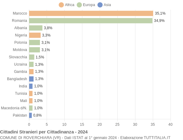 Grafico cittadinanza stranieri - Roverchiara 2024