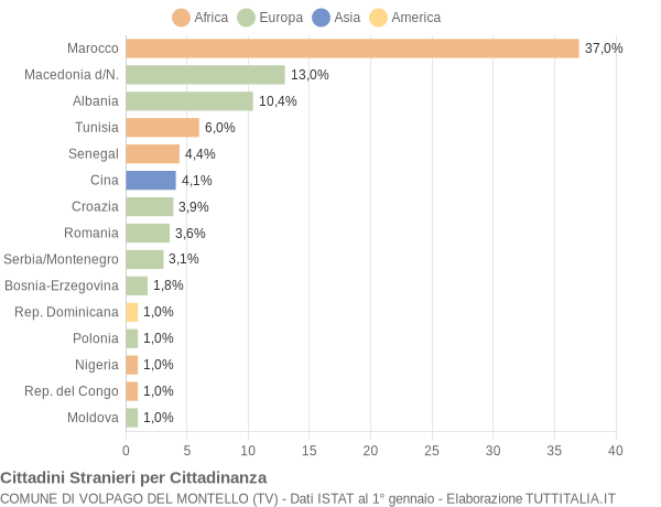 Grafico cittadinanza stranieri - Volpago del Montello 2004