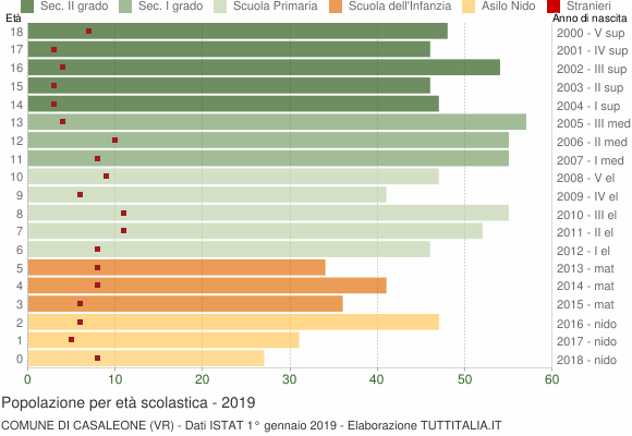 Grafico Popolazione in età scolastica - Casaleone 2019
